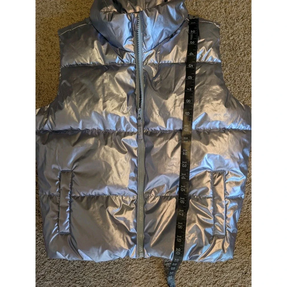 Old Navy Blue Metallic Girls Puffer Vest Zip Up Sz XL 14-16